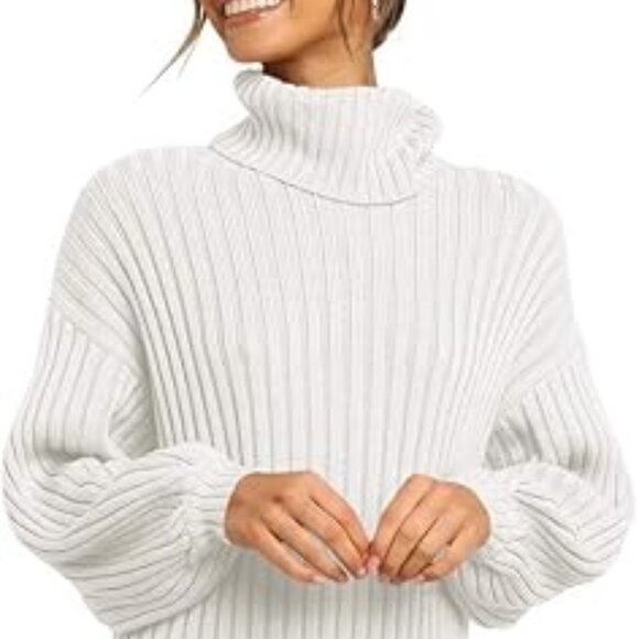 LOGENE Women's Sweater Dress Turtleneck in White - Picture 2 of 2